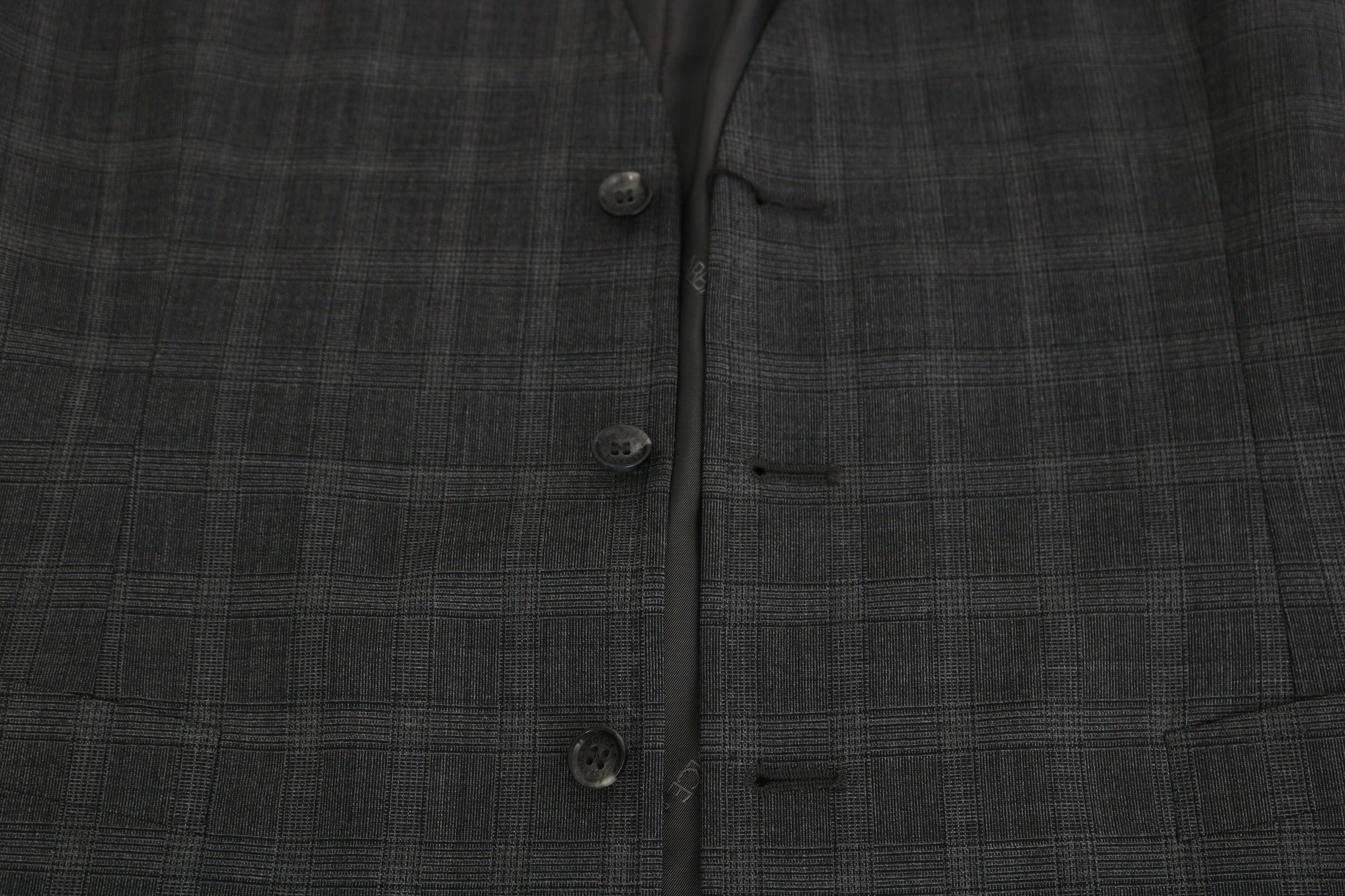 Dolce & Gabbana Gray Wool STAFF Checkered Stretch Vest