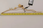 Dolce & Gabbana Gold Brass Crystal Floral Statement Charms Necklace
