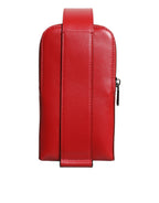 Dolce & Gabbana Red Leather Logo Zip Around Card Holder Wide Strap Wallet
