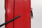 Dolce & Gabbana Red Leather Logo Zip Around Card Holder Wide Strap Wallet