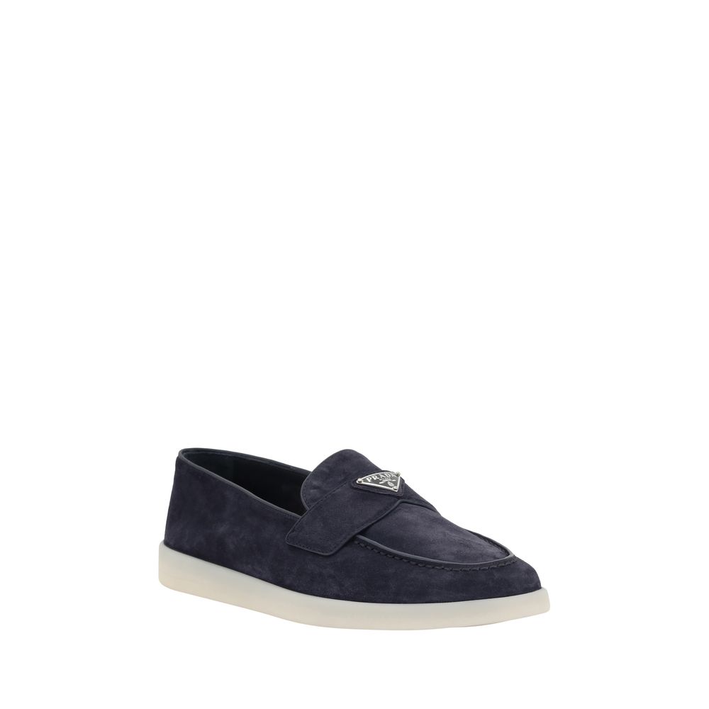 Prada Blue Calf Leather Bos Taurus Slip-On Loafers