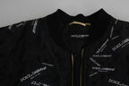 Dolce & Gabbana Black Logo Patch Brocade Bomber Full Zip Jacket