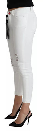 Dolce & Gabbana White Cotton Distressed Pretty Fit Denim Jeans