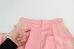 Dolce & Gabbana Pink Lace Trimmed Silk Satin Wide Legs Pants