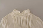 Dolce & Gabbana Off White Silk Long Sleeve Turtle Neck Top