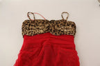 Dolce & Gabbana Brown Leopard Red Tulle Sheath Midi Dress