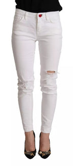 Dolce & Gabbana White Cotton Denim Pretty Slim Fit Jeans