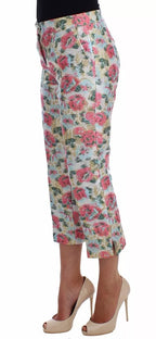 Dolce & Gabbana White Pink Floral Brocade Pants