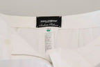 Dolce & Gabbana White Jacquard Cotton Blend Mid Waist Pants
