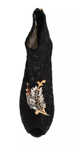 Dolce & Gabbana Black Crystal Lace Booties Stilettos Shoes