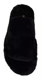 Dolce & Gabbana Black Polyester Faux Fur Mens Flats Sandals Shoes