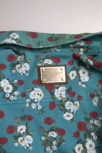 Dolce & Gabbana Blue Floral Cotton Button Down Denim Shirt