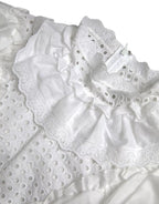 Dolce & Gabbana White Cotton Lace Trim Turtle Neck Blouse