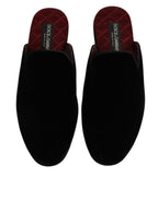 Dolce & Gabbana Black Viscose Velvet Slides Flat Slipper Shoes