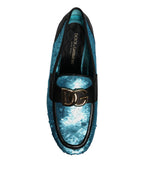 Dolce & Gabbana Blue Sequined Loafers Formal Dress Shoes
