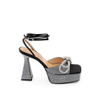 MACH & MACH Black Leather Stiletto Heel Sandals