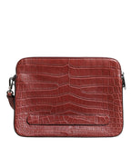 Dolce & Gabbana Bordeaux Croc Leather Logo Plaque Men Briefcase Bag