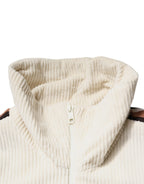 Dolce & Gabbana Beige Logo Applique Cotton Corduroy Full Zip Jacket