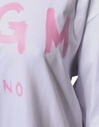 MSGM White Logo Print Cotton T-shirt Short Sleeves Mini Dress