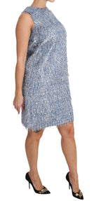 Dolce & Gabbana Light Blue Fringe Shift Gown Dress