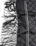 Dolce & Gabbana Black Circles Silk Fringes Shawl Wrap Scarf