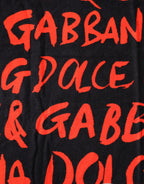 Dolce & Gabbana Black Red Logo Print Cotton Beach Towel
