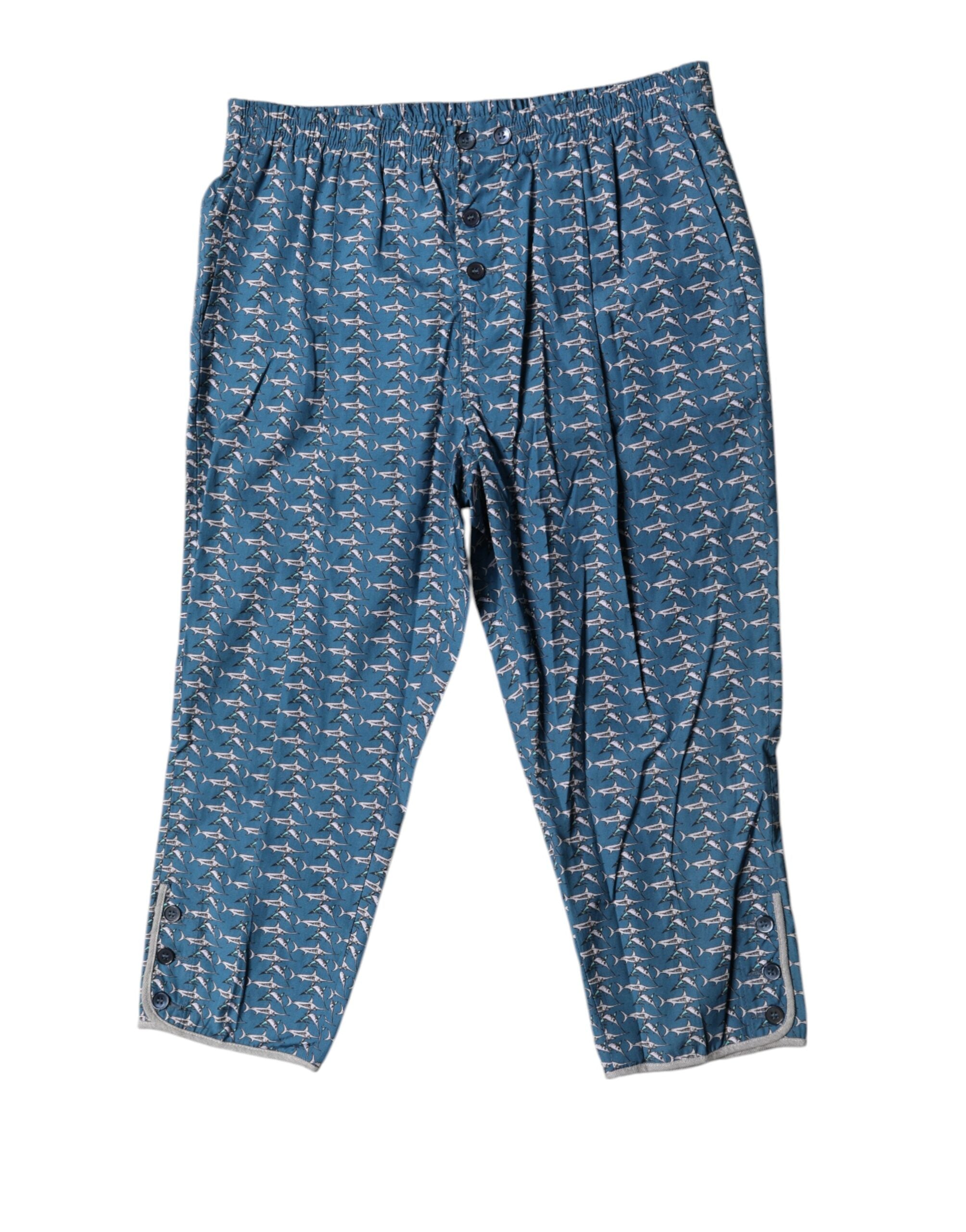Dolce & Gabbana Blue Shark Print Cropped Beachwear Swimwear