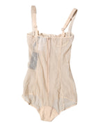 Dolce & Gabbana Beige Tulle Balconette Bra Bodysuit Underwear