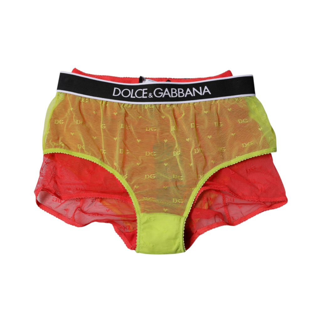 Dolce & Gabbana Red Yellow Tulle Mid Waist Panty Underwear