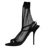 Dolce & Gabbana Black Tulle Stretch Heels Sandals Shoes