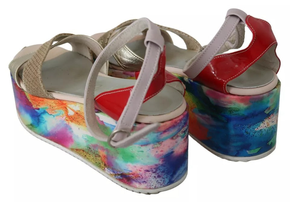 EBARRITO Multicolor Leather Ankle Strap Wedge Heel Sandals Shoes