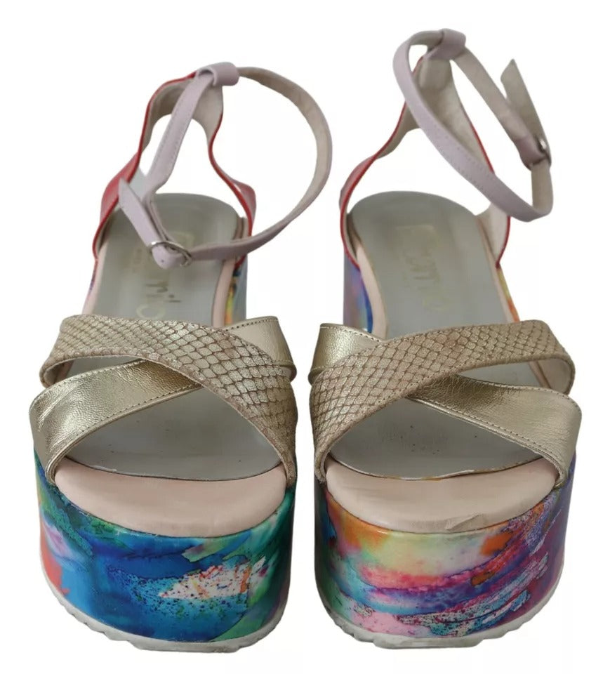 EBARRITO Multicolor Leather Ankle Strap Wedge Heel Sandals Shoes