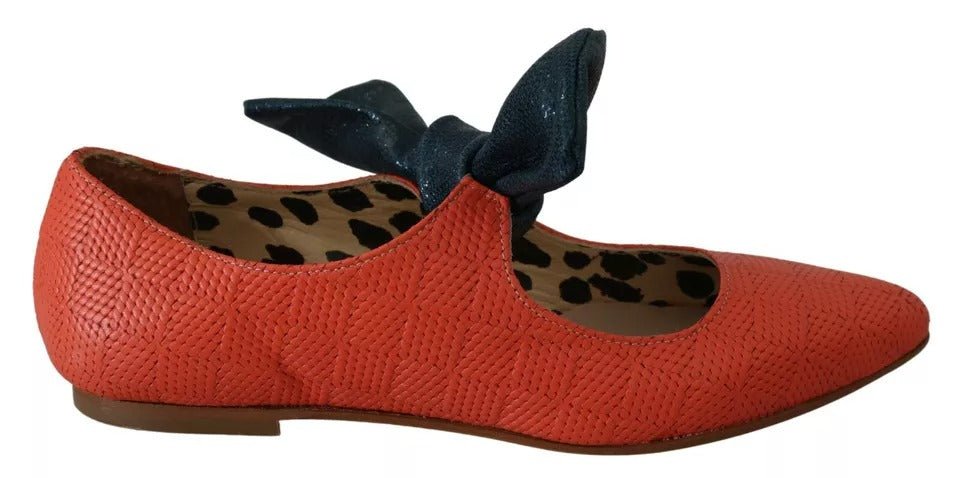 EBARRITO Orange Leather Bow Slip-on Loafers Ballet Flat Shoes