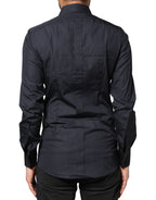 Dolce & Gabbana Dark Blue GOLD Cotton Long Sleeves Dress Shirt
