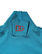 Dolce & Gabbana Blue Cotton Turtleneck Long Sleeves Sweater
