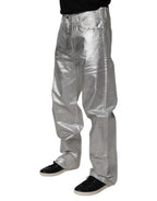 Dolce & Gabbana Metallic Silver Cotton Straight Denim Jeans