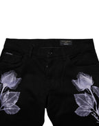 Dolce & Gabbana Black Floral Cotton Skinny Men Denim Jeans