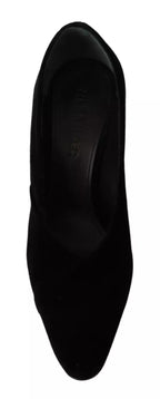 Jil Sander Black Leather Suede Block Heels Pumps Shoes