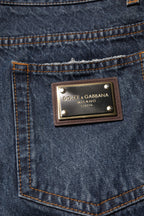 Dolce & Gabbana Beige Blue Floral Cotton Men Denim Jeans