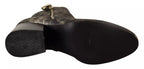 MY TWIN Black Leather Block Heels Ankle Boots Zipper Shoes