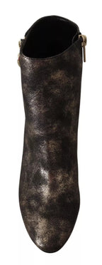 MY TWIN Black Leather Block Heels Ankle Boots Zipper Shoes