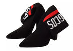 GCDS Black Suede Logo Socks Block Heel Ankle Boots Shoes