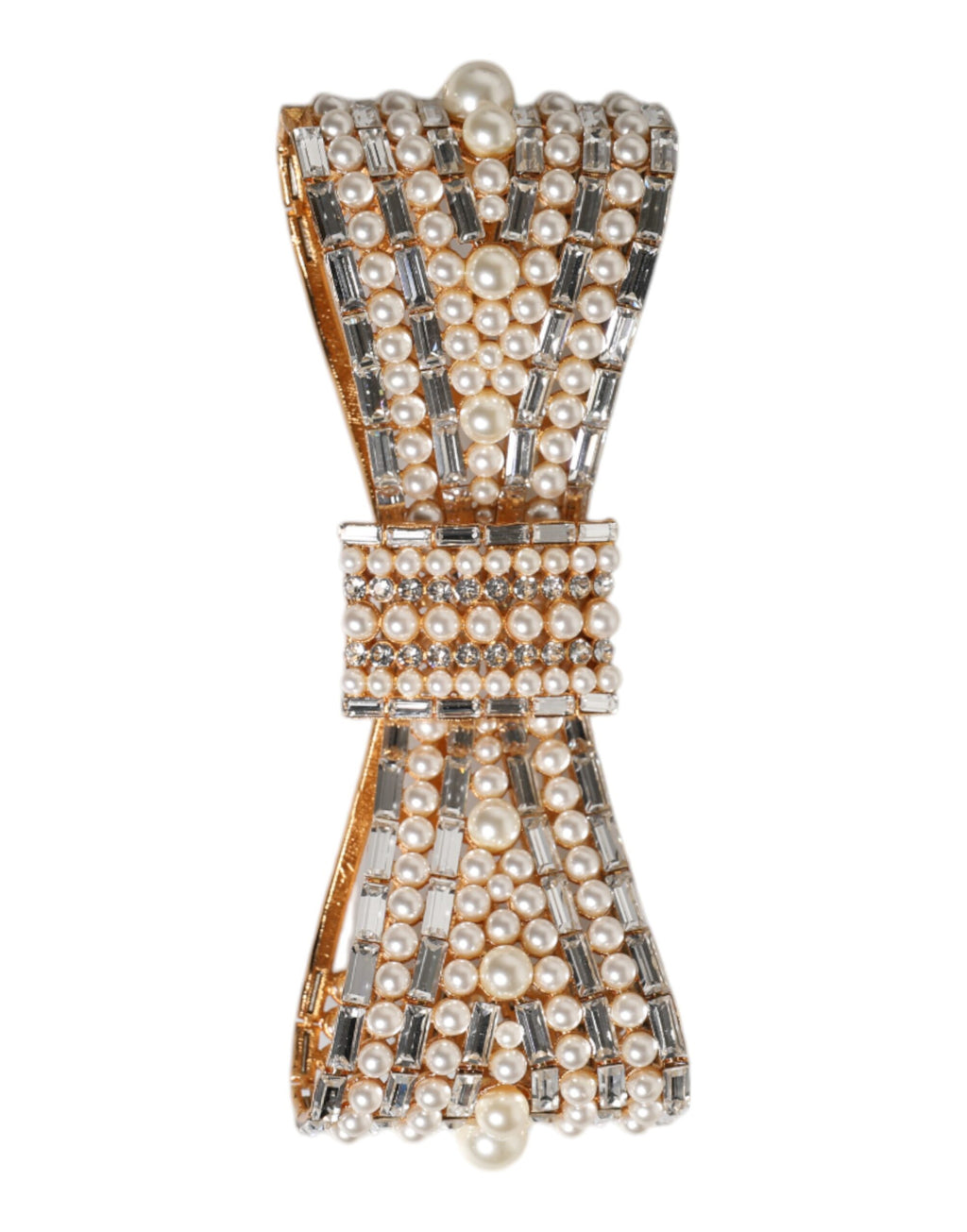 Dolce & Gabbana Gold Tone Brass Bow Crystal FauxPearl Embellished Brooch