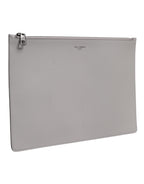 Dolce & Gabbana Gray Solid Leather DG Logo Men Clutch Zip Pouch Bag