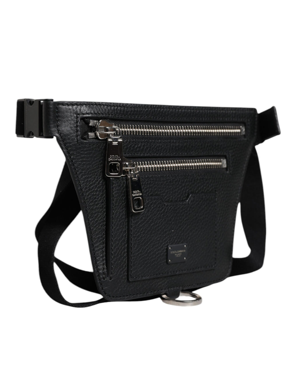 Dolce & Gabbana Black Calfskin Logo Plaque Belt Waist Men Fanny Pack Bag