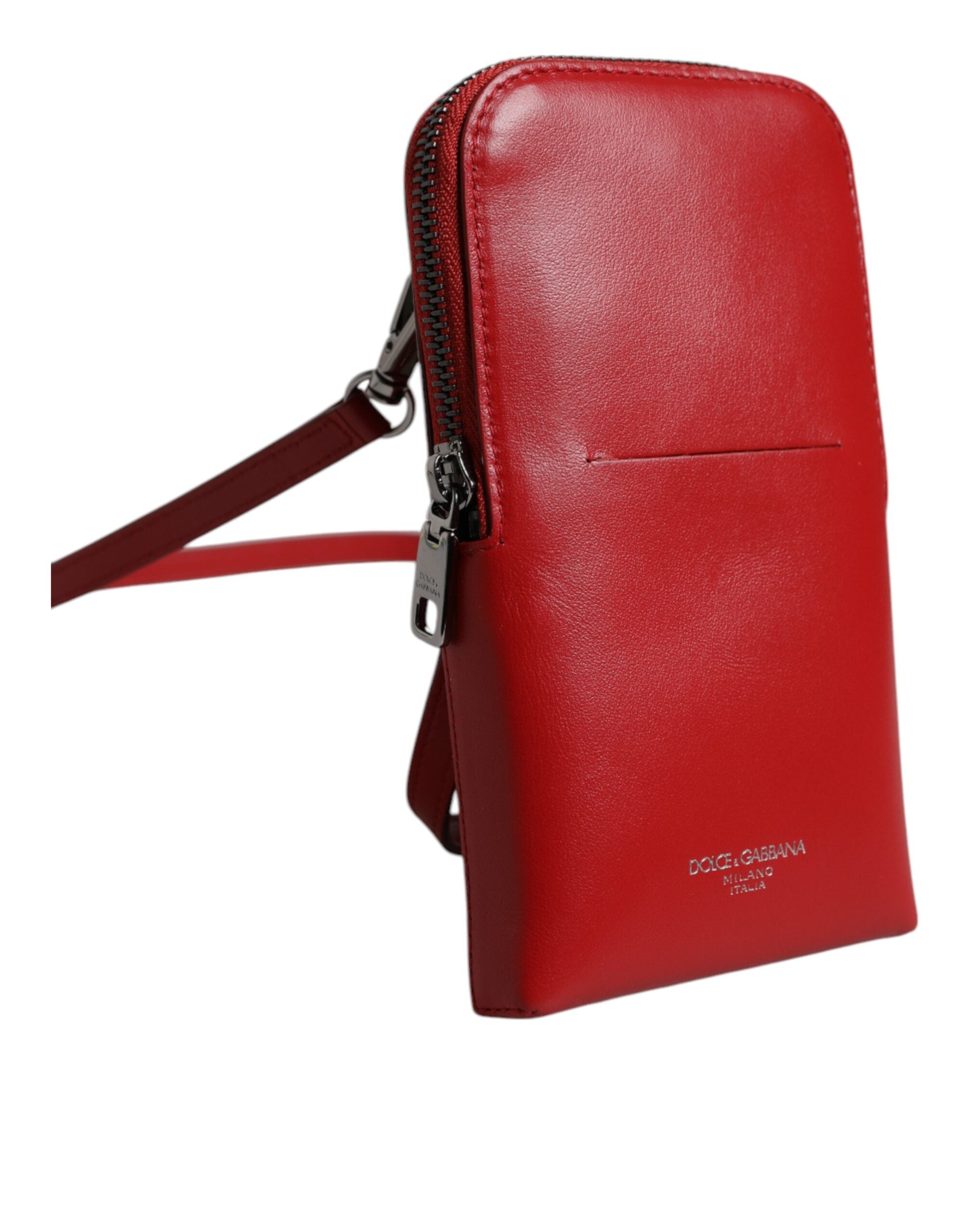 Dolce & Gabbana Red Leather Purse Phone Sling Crossbody Neck Strap Bag