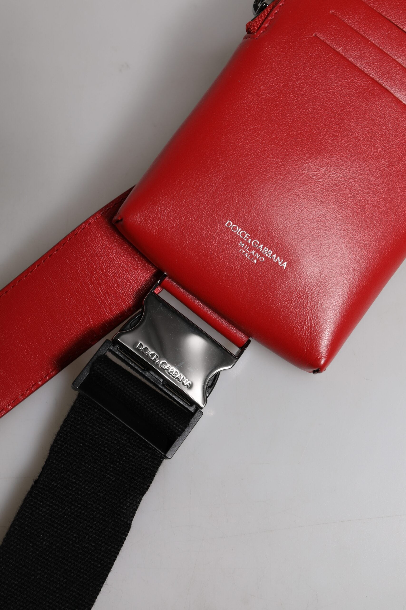 Dolce & Gabbana Red Calfskin Logo Purse Phone Belt Waist Bag