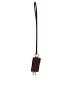 Dolce & Gabbana Brown Calf Leather Lanyard Logo Card Holder Wallet