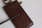 Dolce & Gabbana Brown Calf Leather Lanyard Logo Card Holder Wallet