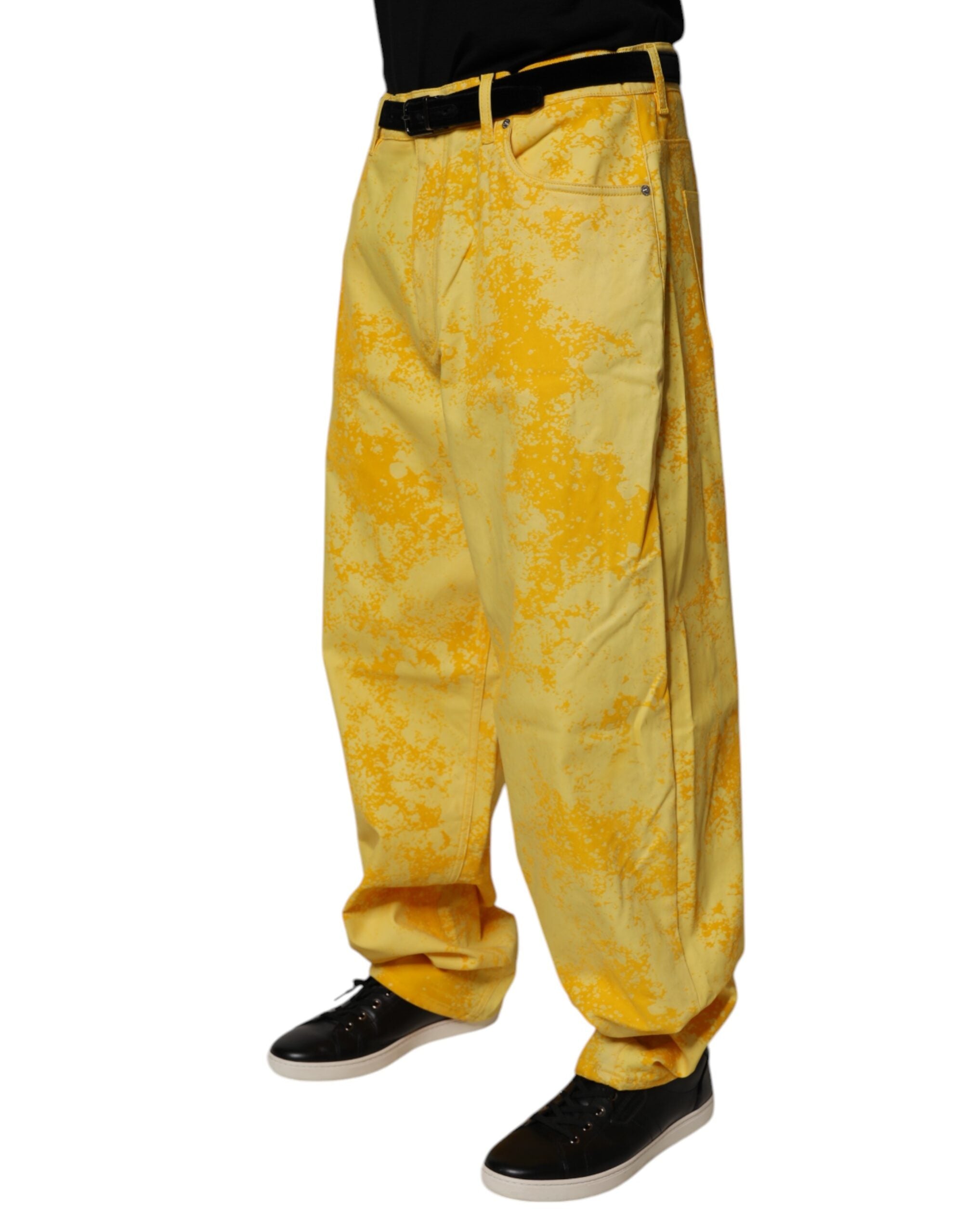 Dolce & Gabbana Yellow Tie Dye Cotton Straight Denim Jeans